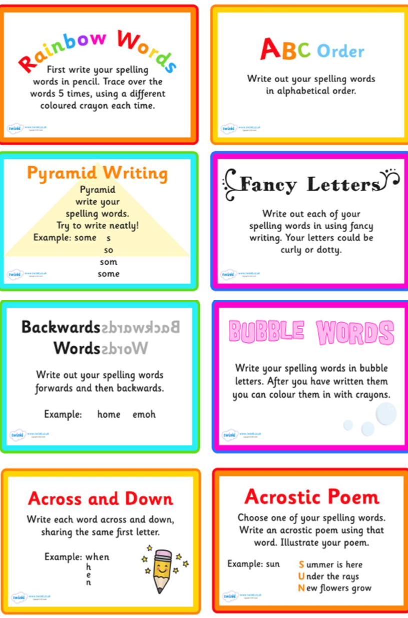 Here are some different ways you can practise your spellings
